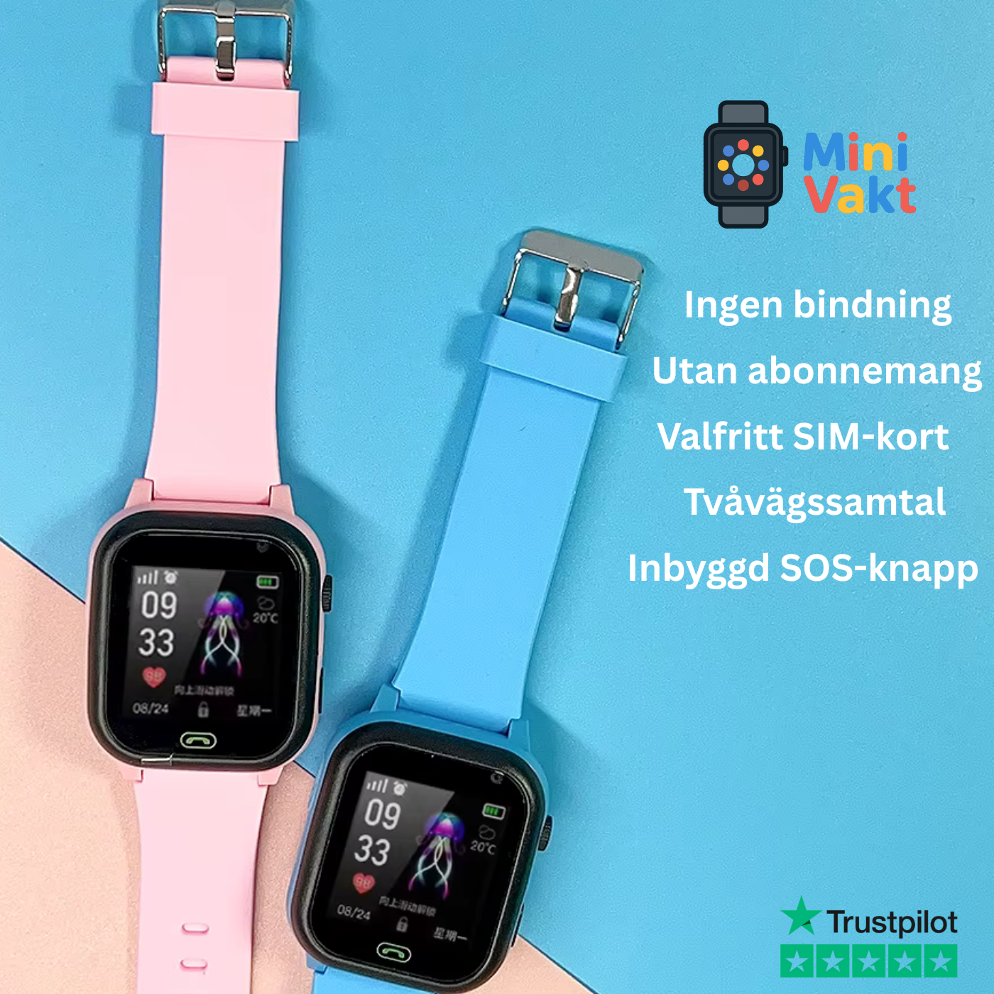 MiniVakt 4G Barnsmartklocka – GPS, SOS & Tvåvägssamtal