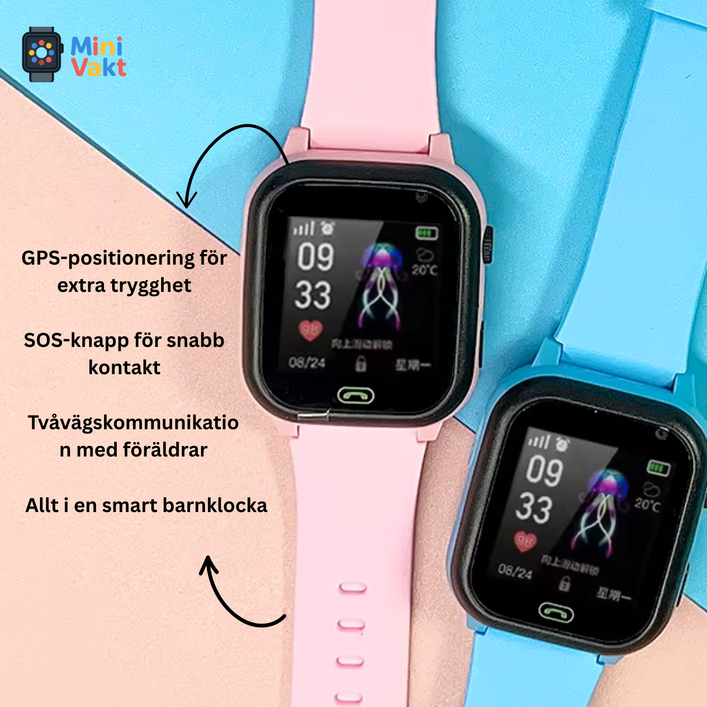 MiniVakt 4G Barnsmartklocka – GPS, SOS & Tvåvägssamtal